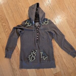 Free People Floral Patch Fairycore Hoodie Olive Green Cotton  Size M